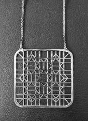 Rhodium Origami Jewelry by Garibi Ilan - Tesselation Pendant Templar Garden Grid - 6x6 cm