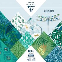 Pack 60 Origami sheets Shibori Plants & Dragonfly - 15x15 cm