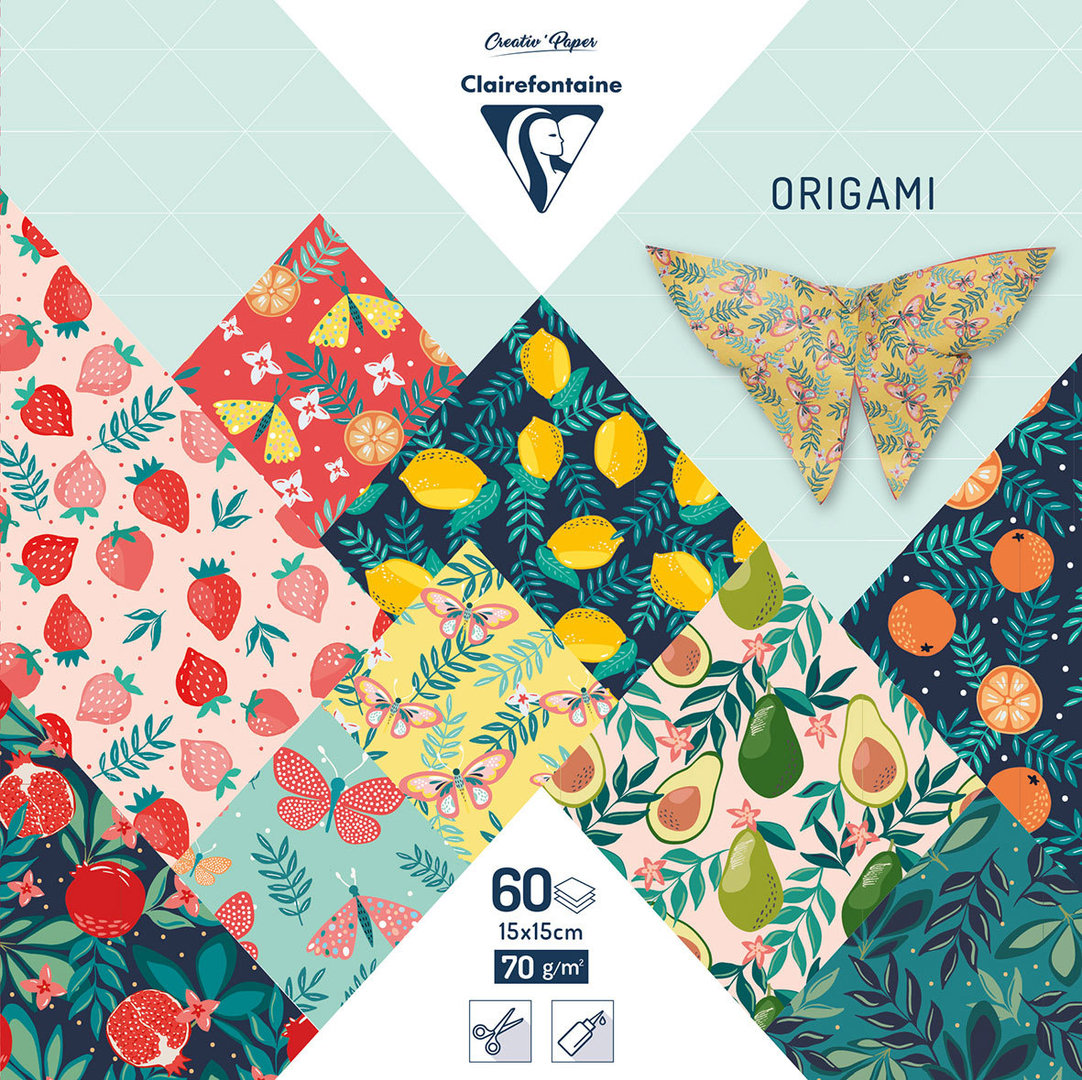 Pack 60 Origami sheets Shibori "Fruity Garden" - 15x15 cm