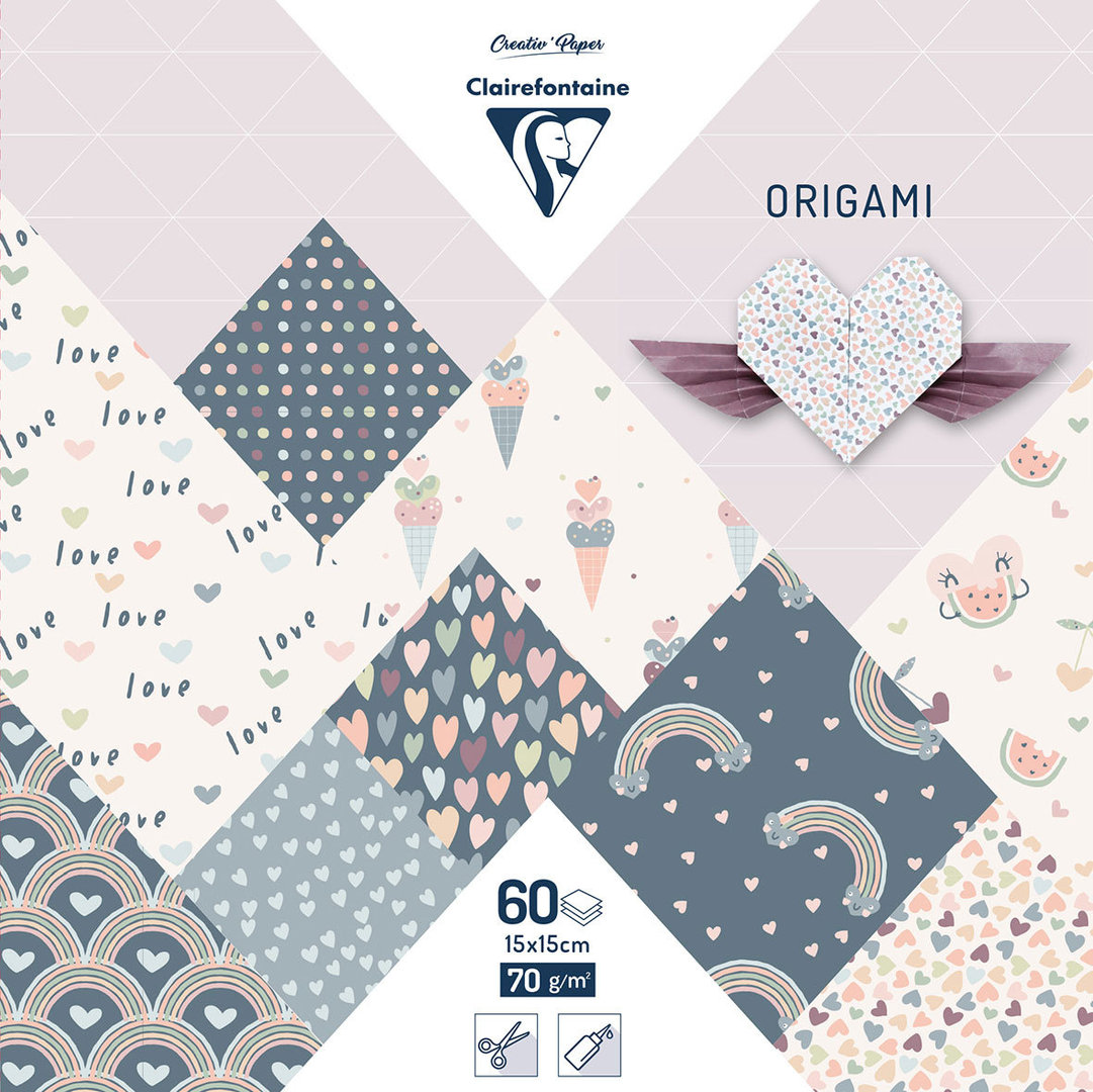 Pack 60 Origami sheets Shibori "Little Love" - 15x15 cm
