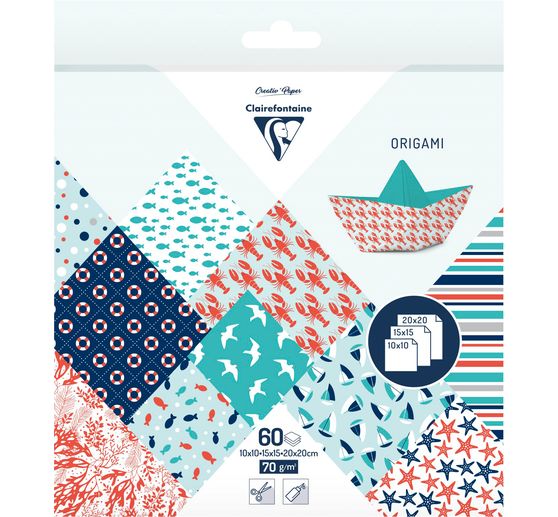 Pack Origami sheets "Sea life" - 3 sizes 10x10 - 15x15 - 20x20 cm