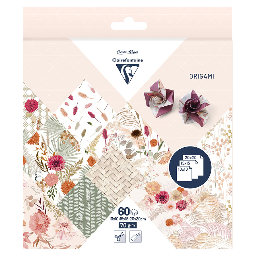 Pack Origami sheets "Dried flowers" - 3 sizes 10x10 - 15x15 - 20x20 cm