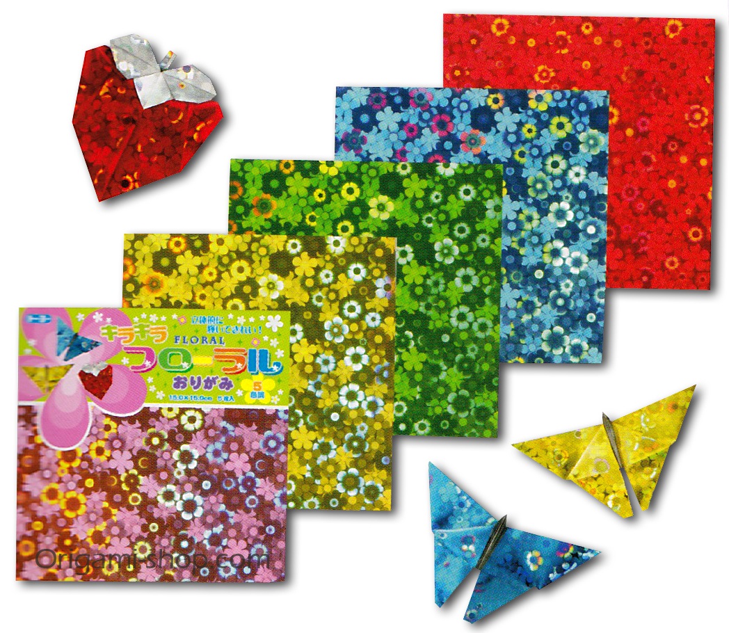 Pack: Kira Kira Floral - 5 colors - 5 sheets - 15x15cm