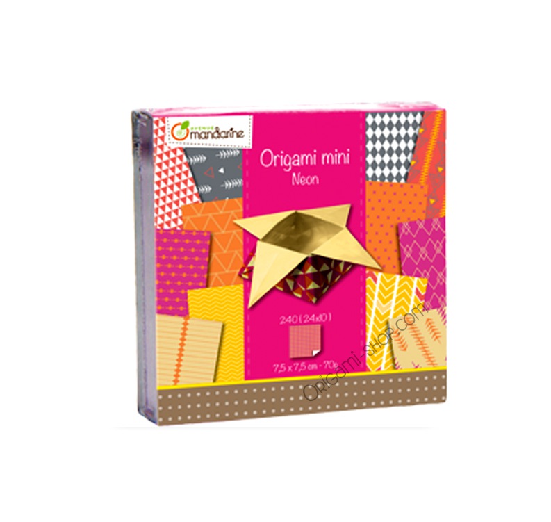 Pack Origami Mini Néon - 24 motifs - 240 feuilles - 7.5x7.5 cm