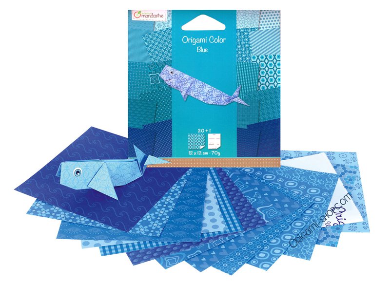 Pack Origami Color Bleu - 20 motifs - 20 feuilles -12x12cm