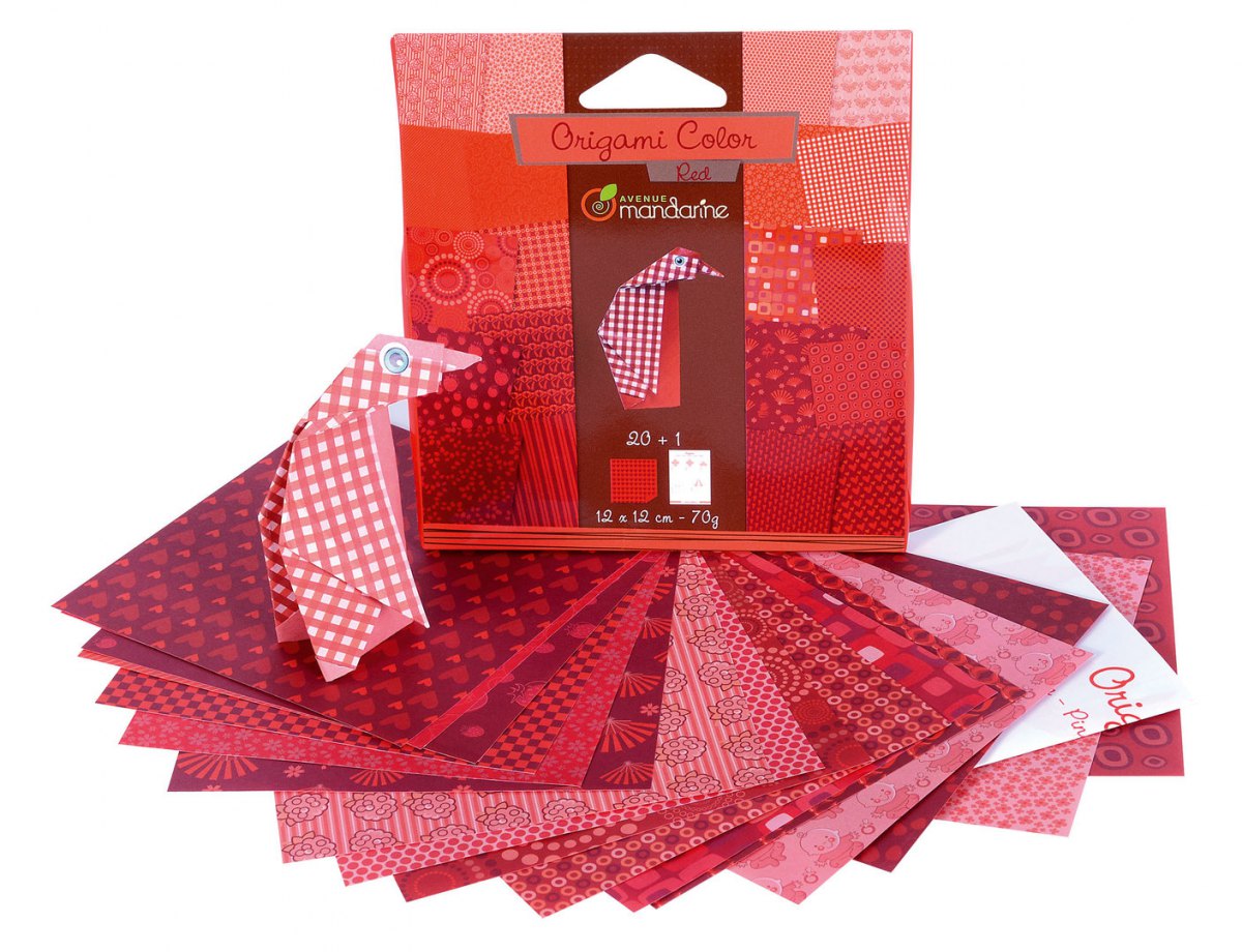 Pack Origami Color Rouge - 20 motifs - 20 feuilles - 12x12cm