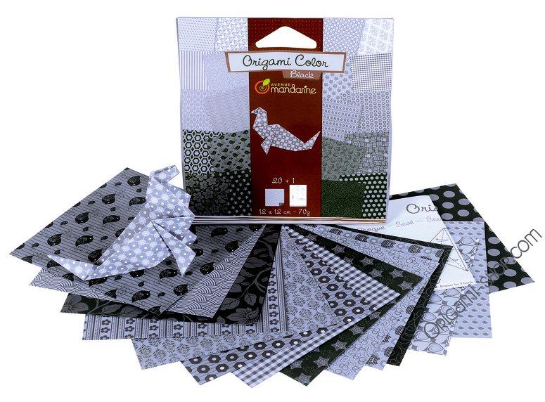 Pack Origami Color Noir et blanc - 20 motifs - 20 couleurs - 12x12cm