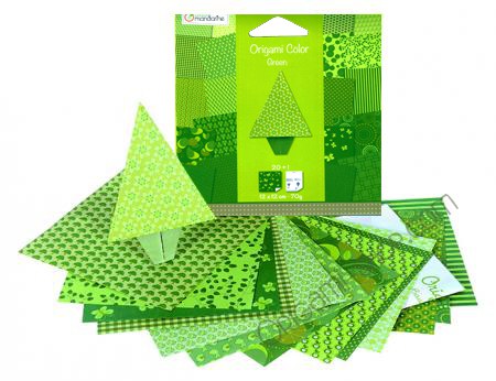 Pack: Origami Color Green - 20 patterns - 20 sheets - 12x12cm (5"x5")