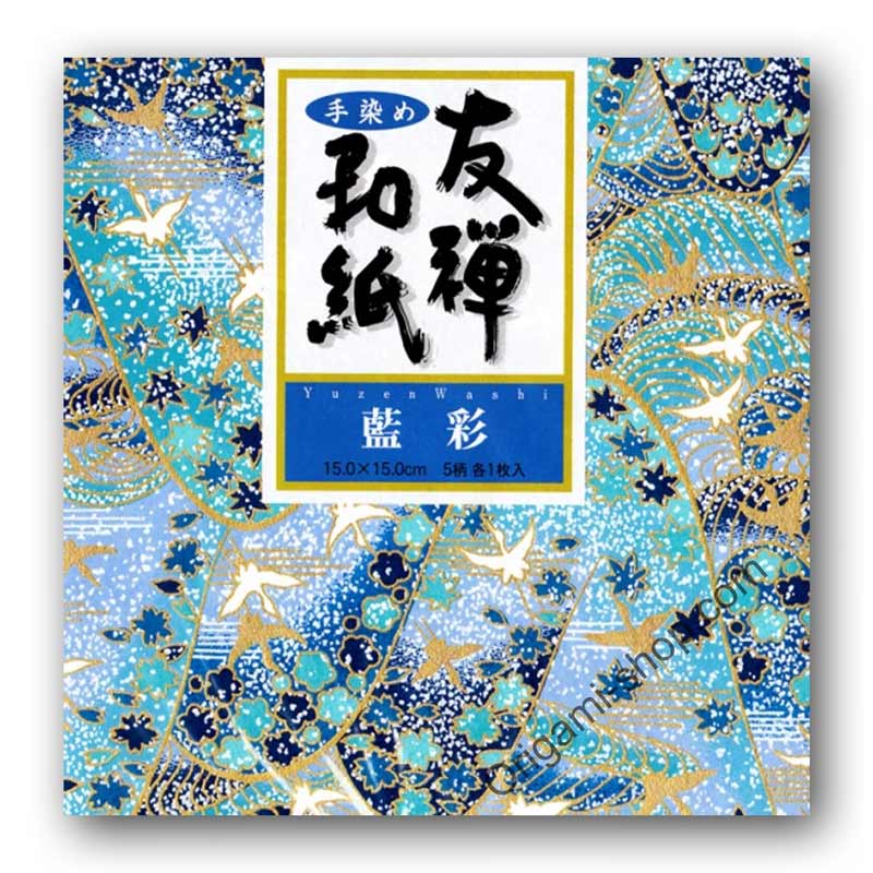 Pack: Tezome Yuzen "Blue" - 5 patterns - 5 sheets - 15x15cm