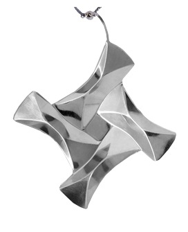 Rhodium Origami Jewelry by Garibi Ilan - Tesselation Pendant "Rounded Cross" - 4.5x4.5 cm (1.8"x1.8")