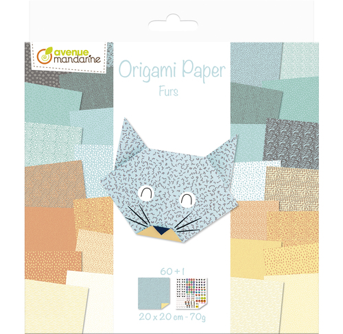 Papier Origami Furs - 30 motifs - 60 feuilles - 20x20 cm