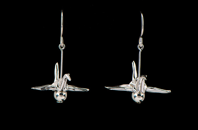 Earrings - Fine Silver Tiny Cranes