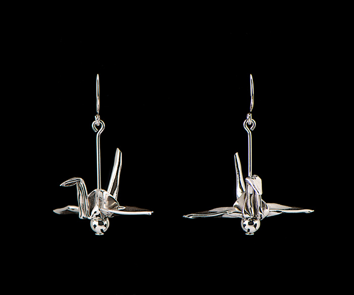Earrings - Fine Silver Cranes