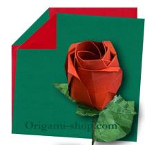 Papier Origami Duo vert et rouge double face  15x15 cm  100 feuilles japonais scrapbooking