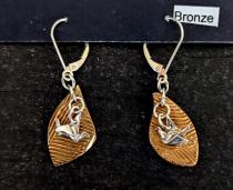 Boucles d'oreilles en argent fin - Grues en argent et feuilles en bronze doré